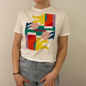 bershka oversized textured abstract colorful cropped graphic t shirt